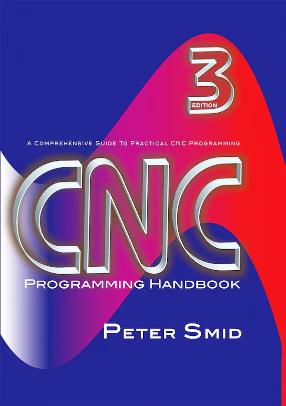 Book cover of 'CNC Programming Handbook' by Peter Smid with a colorful design on a blue background