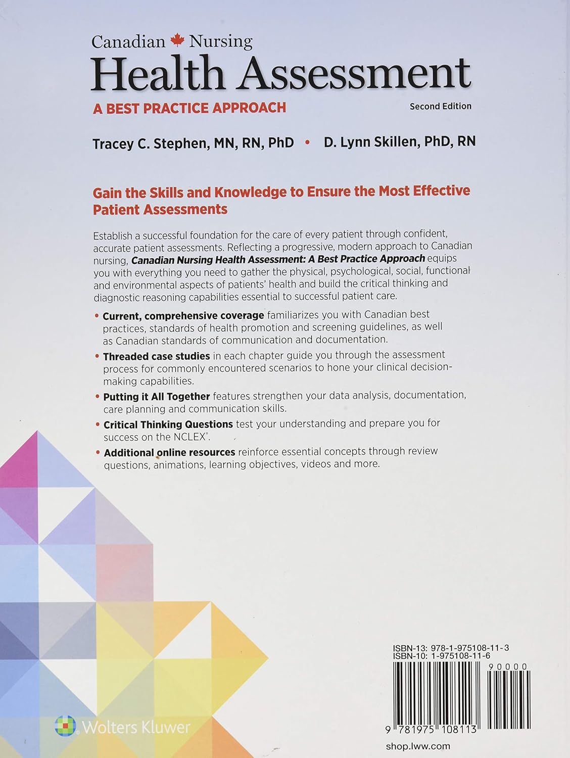 Back cover of Canadian Nursing Health Assessment, 2nd Edition