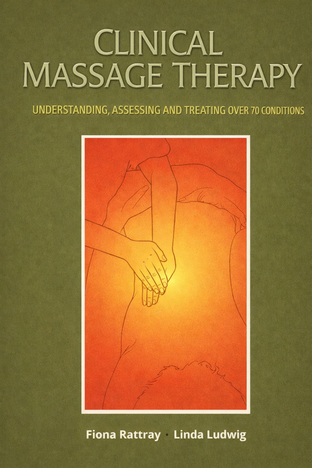 Book cover of 'Clinical Massage Therapy' with a green background and illustration of hands massaging a body.