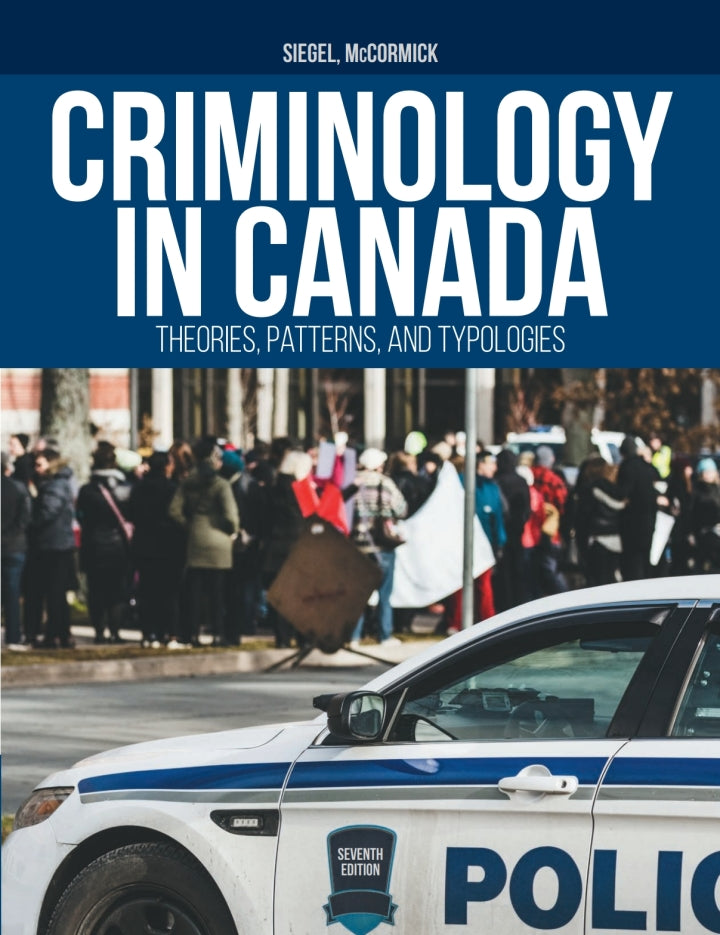 Book cover of 'Criminology in Canada' with a police car and crowd in the background.