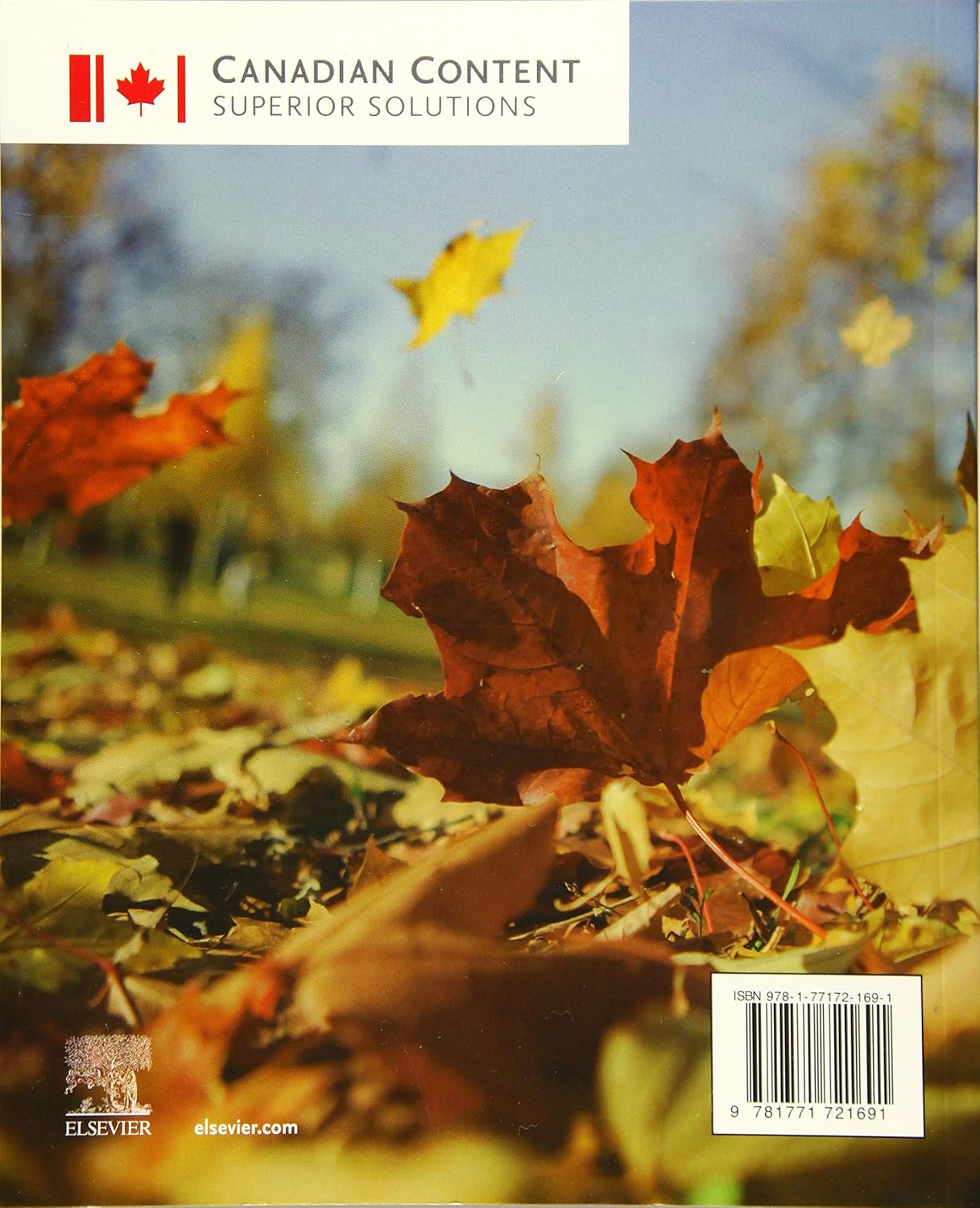 Back cover of a book with autumn leaves and 'Canadian Content Superior Solutions' branding.