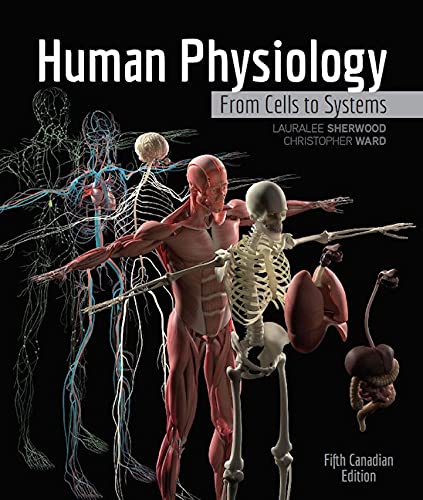 Book cover of 'Human Physiology: From Cells to Systems' with anatomical illustrations on a black background.