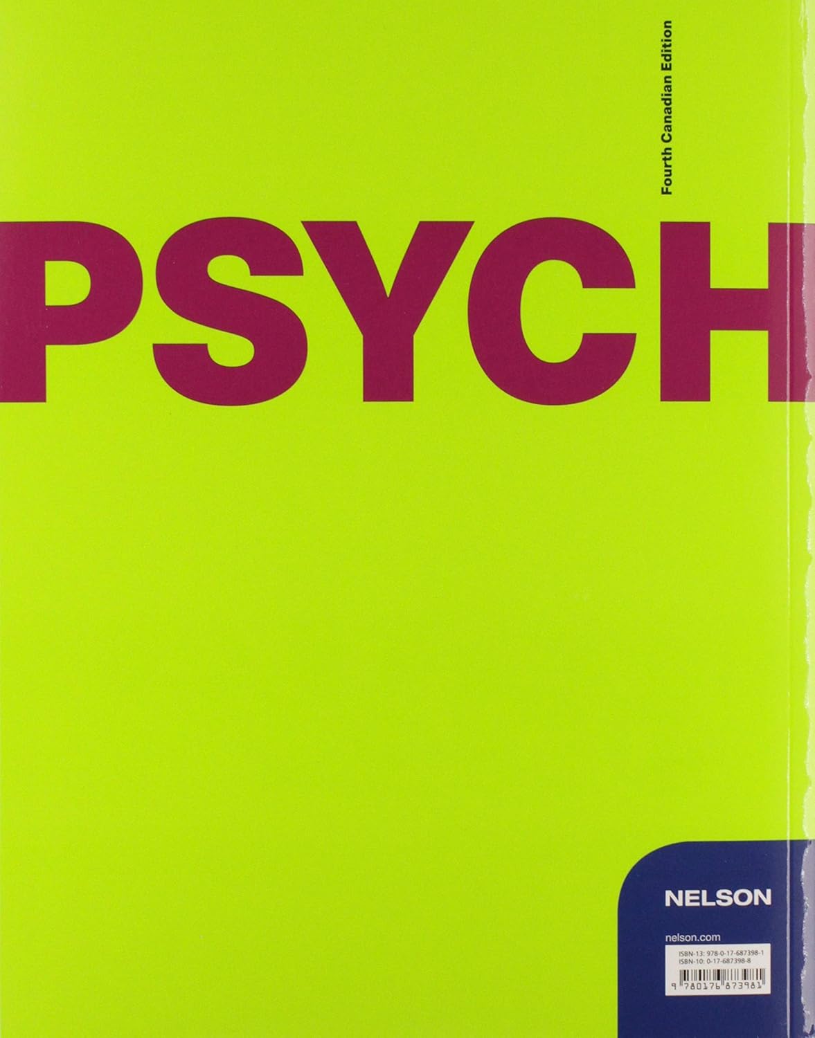 Textbook cover with 'PSYCH' in purple on a green background, featuring the Nelson logo.