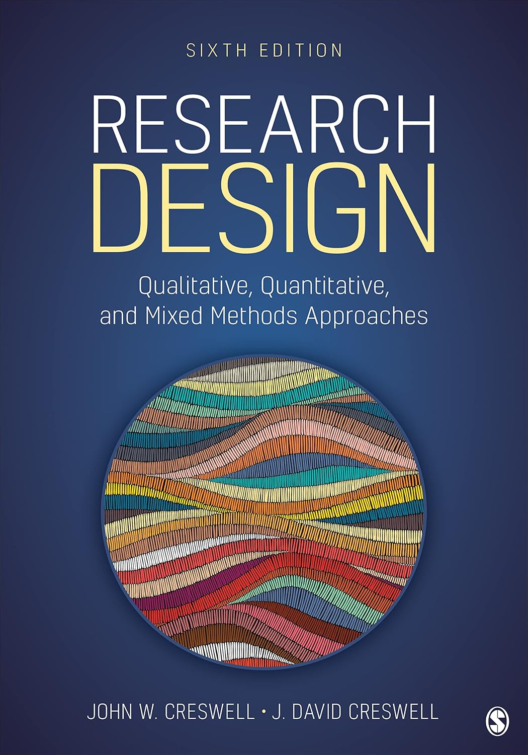 Book cover of 'Research Design' with colorful circular design on a blue background
