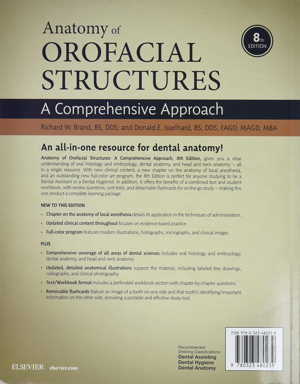 Back cover of a dental anatomy textbook with text and branding details.