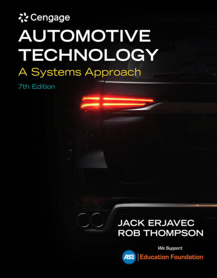Book cover of 'Automotive Technology: A Systems Approach' by Cengage with a car tail light on a dark background.