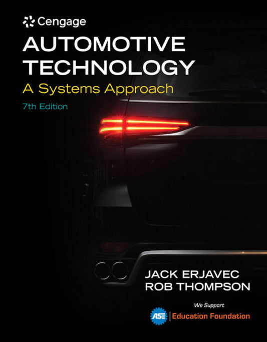 Book cover of 'Automotive Technology: A Systems Approach' by Cengage with a car tail light on a dark background.