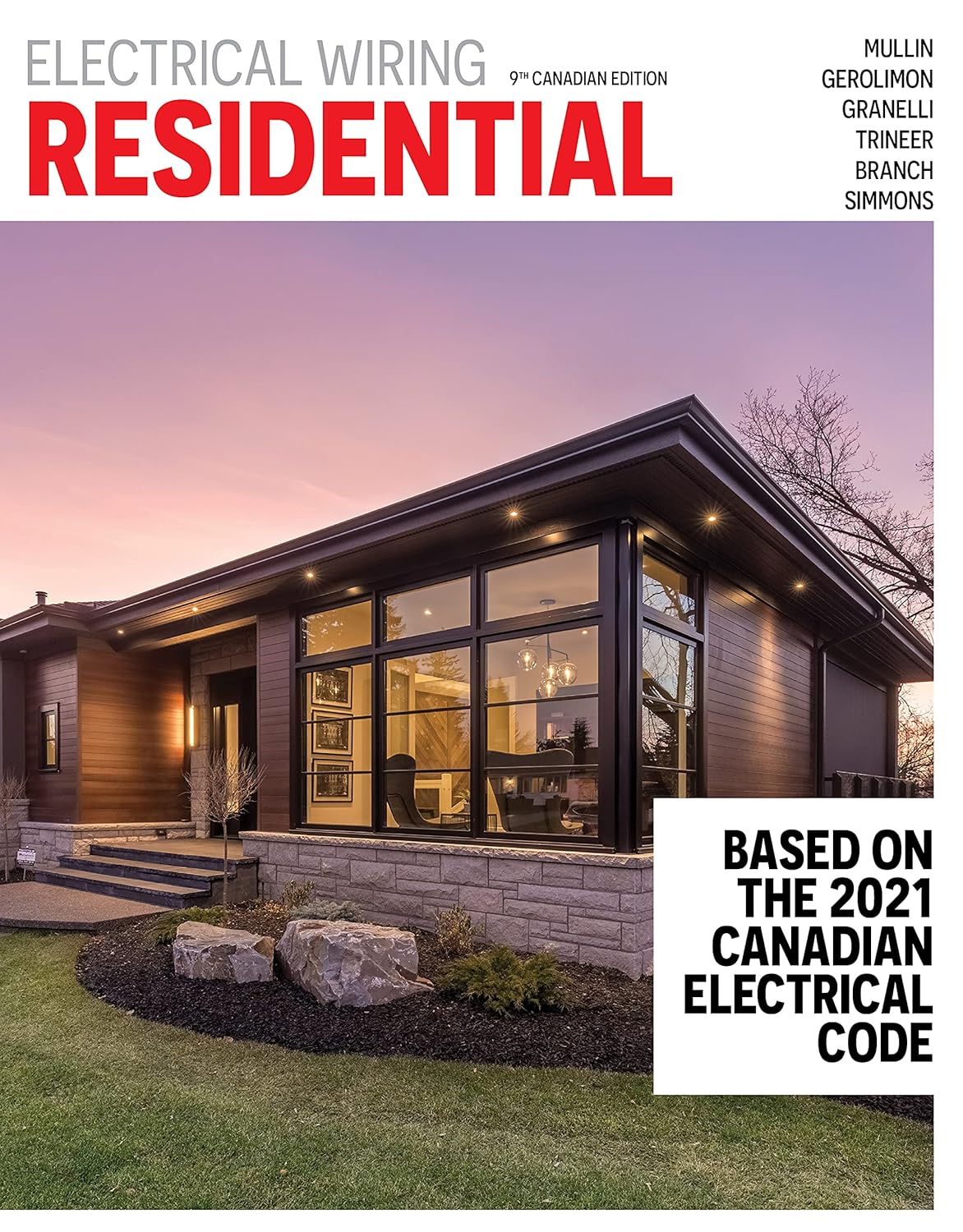 Book cover of 'Residential Electrical Wiring' with a modern house at sunset.