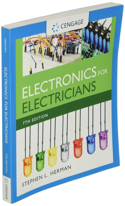 Book titled 'Electronics for Electricians' by Cengage with colorful components on the cover.