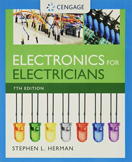Book cover of 'Electronics for Electricians' by Cengage with images of electronic components.