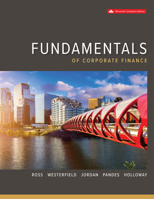 Book cover of 'Fundamentals of Corporate Finance' with a cityscape and bridge in the background.