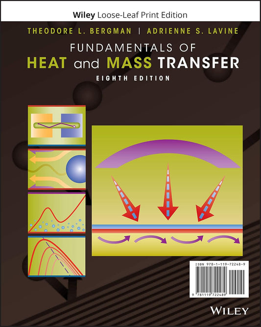 Book cover of 'Fundamentals of Heat and Mass Transfer' by Bergman and Lavine with illustrations on a brown background.