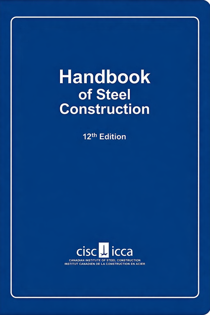 Blue book cover of 'Handbook of Steel Construction' with 'cisc'  and 'icca' logo