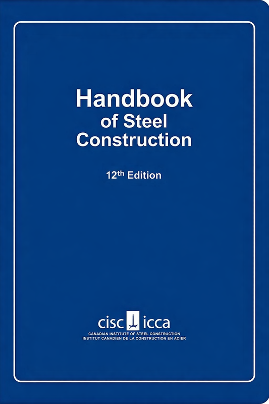 Blue book cover of 'Handbook of Steel Construction' with 'cisc'  and 'icca' logo