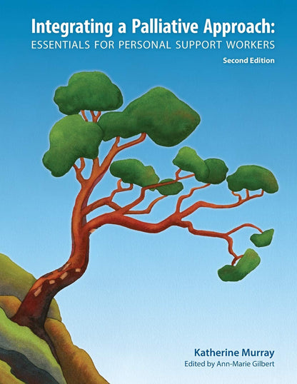 Book cover of 'Integrating a Palliative Approach' with a tree illustration on a blue background.