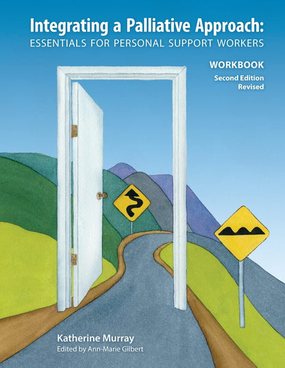 Book cover of 'Integrating a Palliative Approach' with a road and open doors illustration.