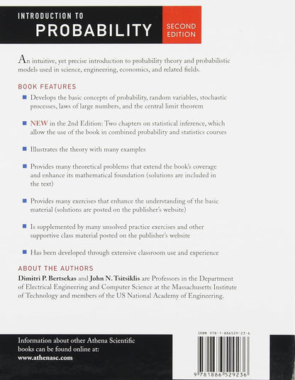 Back cover of a book titled 'Introduction to Probability' with text and a barcode.