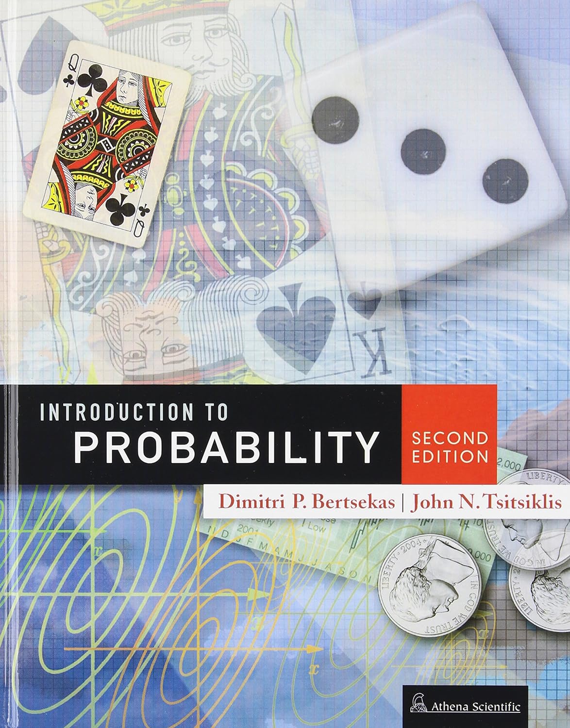 Book cover of 'Introduction to Probability' with mathematical symbols, cards, and dice.