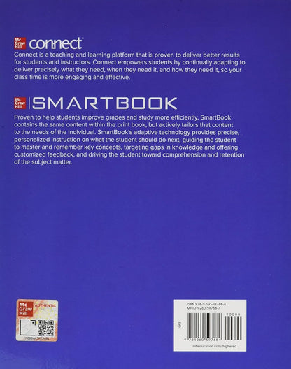 Back cover of a book with McGraw-Hill Connect branding and text about Smartbook technology.