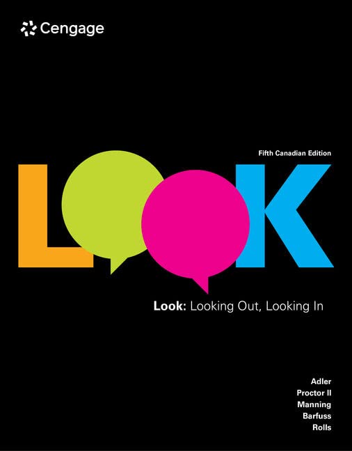 Book cover of 'LOOK: Looking Out, Looking In' with colorful speech bubbles on a black background.