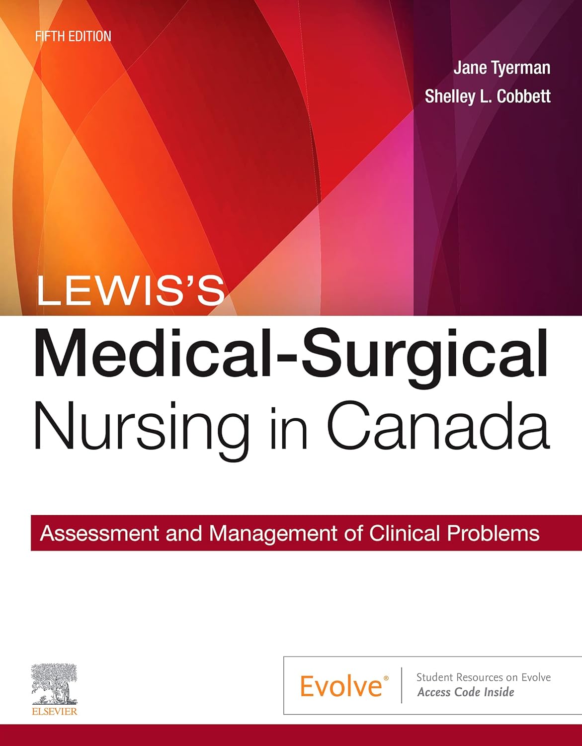 Cover of Lewis's Medical-Surgical Nursing in Canada, 5th Edition, featuring authors' names and the title with a red, orange, and yellow abstract design.
