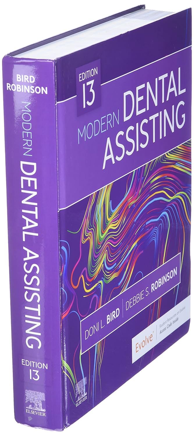 Purple book titled 'Modern Dental Assisting' with colorful design on the cover