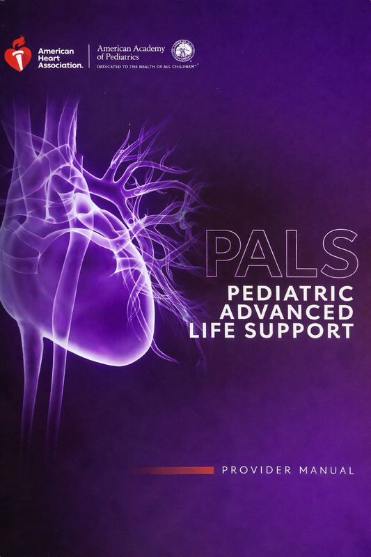Cover of PALS (Pediatric Advanced Life Support) Provider Manual with heart illustration on a purple background