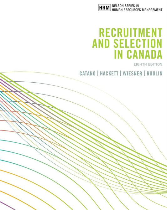 Book cover of 'Recruitment and Selection in Canada' with colorful line design on a white background