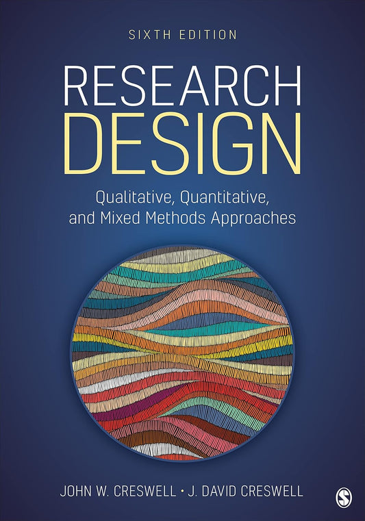 Book cover of 'Research Design' with colorful circular design on a blue background