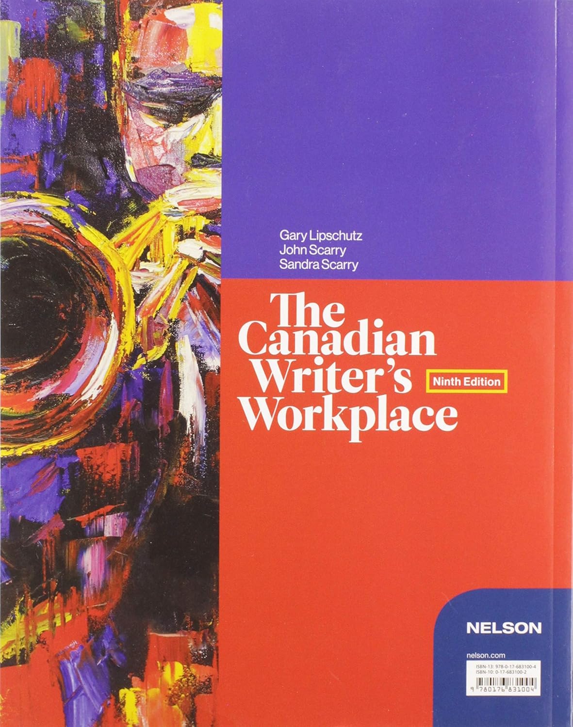Book cover of 'The Canadian Writer's Workplace' with colorful abstract design and Nelson logo.