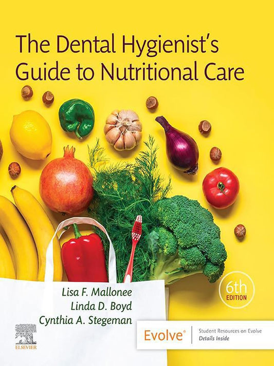 Book cover with fruits, vegetables, and a tooth brush on a yellow background.