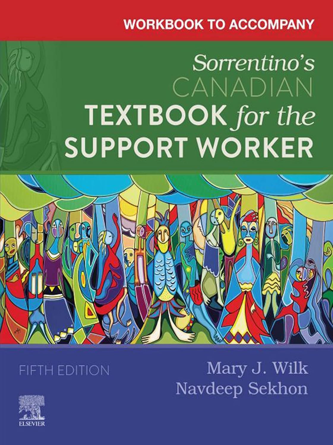 Workbook cover for 'Sorrentino's Canadian Textbook for the Support Worker' with colorful illustrations on a blue background.